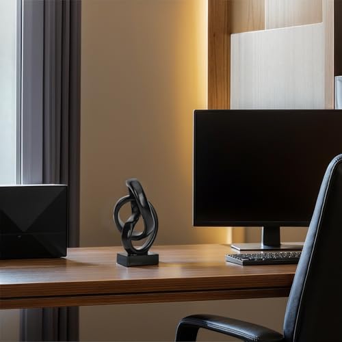 DOVDOV Abstract Black Knot Sculpture, Geometric Decor, Black Decorative Piece for Living Room Coffee Table or Bookshelf Top, Office Coffee Table or Entryway Console Decor. - color: Black