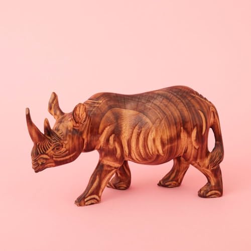 Rhino Figurines and Statues, Wooden Sculpture, 10 Inch Wide - size: Rhino