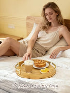 JUPELI 11.8″ Round Bamboo Serving Tray with Handles – Decorative Tray, Breakfast Tray, Coffee Table Tray, Ottoman Tray, Kitchen Platter for Drinks, Snacks, Vanity, Home Decor & Gifts - style: 1 PACK-Round-11.8"