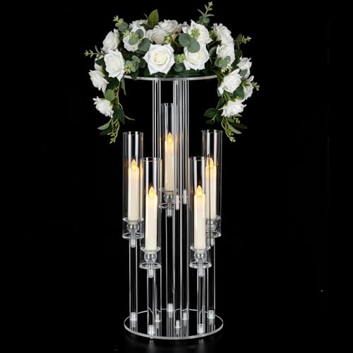 1PCS 5 Arm Candelabra,Clear Centerpiece for Table,Acrylic Centerpiece Stand for Wedding Reception,Acrylic Candle Holder for Event Celebration Wedding Birthday Home,Christmas - size: 23.6inch-1pcs