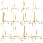 12 Pcs 3 Size Gold Iron Plate Stands for Display, 4" 6" 8" Decorative Metal Plate Holders Display Stand Gold Easel Stands for Photo, Frame, Book, Card, Plaque, Bowl, Picture
