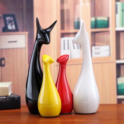 Ceramic Statue,Family Figurines,Creative Ceramic Decorative,Crafts Ornaments Home Decor,Memorial Gift for Parents,Suitable for Shelf,Bookself (Colorful Deer Family) - color: Colorful Deer Family