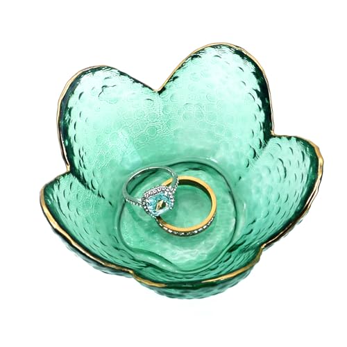 Green Flower Ring Dish Jewelry Tray, Small Glass Trinket Tray for Rings Earrings, Present for Wife Mom Daughter Women - color: Green