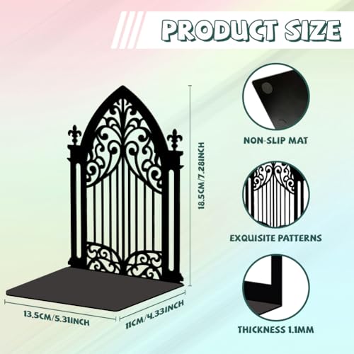 Peacoblue Metal Bookends for Shelves, Modern Decorative Heavy Duty Study Book Support Stoppers for Office, Desk, Shelf, Room 5.3"x4.3"x7.3" Cast Iron Simple Tall Bookends, 1 Pair (Gothic Gate) - style: Gothic Gate