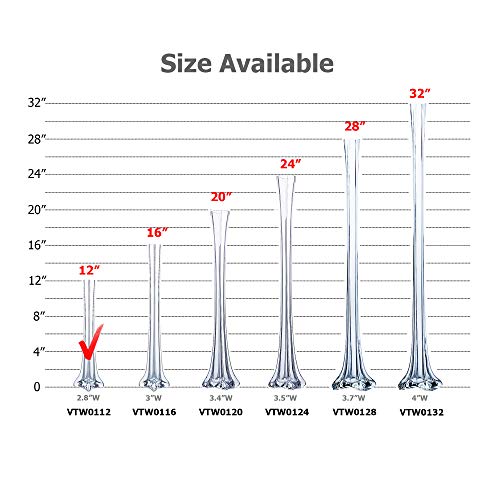 WGV Eiffel Tower Vase, Open 0.75", Height 12", (Multiple Sizes Choices) Clear Glass Floral Container with Sturdy Base, Flower Centerpiece for Wedding Event Home Decor, Arts Crafts, 1 Piece - color: Clear, size: 12"H