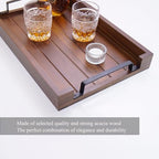17" x 11" Acacia Wood Serving Tray with Black Iron Handle. Coffee, Decorative, Whiskey, Wooden Tray for Kitchen, Living Room, Bedroom Entryway, Hallway - Rustic Tray (Brown)
