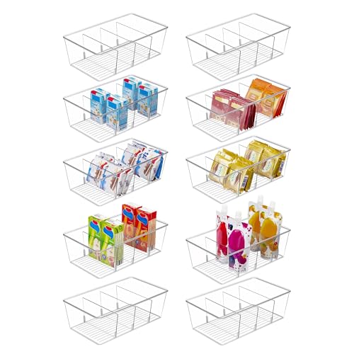 Vtopmart 10 Pack Food Storage Organizer Bins, Clear Plastic Bins for Pantry, Kitchen, Fridge, Cabinet Organization and Storage, 4 Compartment Holder Packets, Snacks, Pouches, Spice Packets - style: 10pack