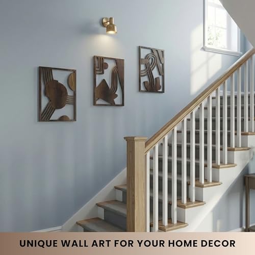 qmmp Modern Wooden Wall Sculptures - Set of 3 - Home Decor Accent - Large Wall Art for Living Room, Bedroom, Office - Easy Installation (Walnut, Large - Abstract Shapes) - color: Walnut, size: Large - Abstract Shapes