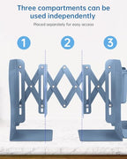 Honagu Adjustable Bookends, Metal Book Ends for Shelves Heavy Book, Bookend for Home, Office, Books, Papers, Book Stopper with Removable Hook, Pen Holder, Gifts for Students, Teachers（Dark Blue） - color: Dark Blue