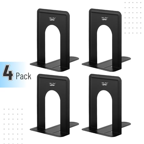 Mr. Pen- Book Ends, Black, 4 Pack, Heavy Duty Metal Bookends for Shelves, Book Holders for Shelves, Metal Bookends - color: Black, size: 4 Pack