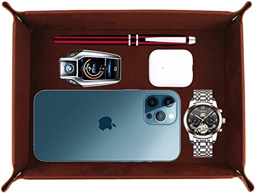 Valet Organizer - Catchall Tray for Jewelry, Wallets, Watches, Keys, Coins, Phones, Glasses - Perfect for Nightstand, Desk, Entryway - color: Brown 1