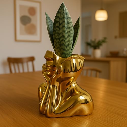 Face Vase Unique Ceramic Vase for Room,Office,Home Decor,Gold,A - style: Gold-A