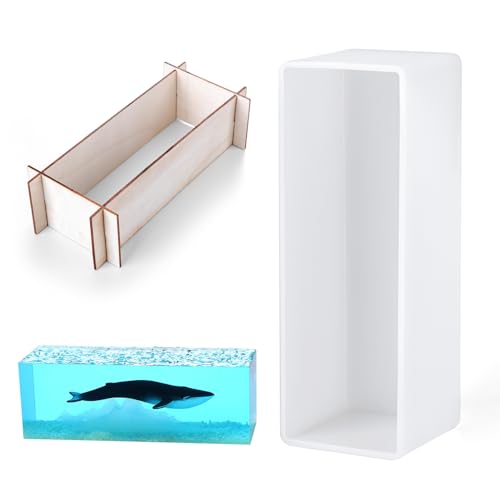 Rectangle Silicone Resin Mold with Wooden Frame Reusable Epoxy Mold for DIY Flower Preservation, Resin Bookends, Home Decor and Craft Projects (6x2x1.9in) - color: 6x2x1.9in