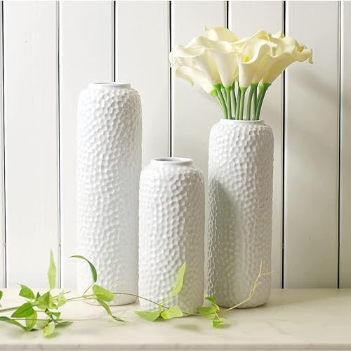 Hosley Set of 3 White Ceramic Honeycomb Vase Tall 12 Inch Medium 10 Inch Short 8 Inch High Each. Ideal Gift for Wedding Special Occasion Dried Floral Arrangements Home Office Spa - color: Honeycomb White