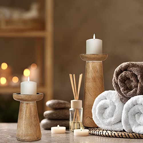 Hand Crafted Wooden Pillar Candle Holder Set of 3, Ideal for LED and Pillar Candle, Gift for Wedding, Christmas, Party, Home, Spa, Reiki, Aromatherapy, Votive Candle Garden - 10,8,6 Inch - White Wash - color: White Wash, size: 10,8,6 Inch Set of 3 - Pilla