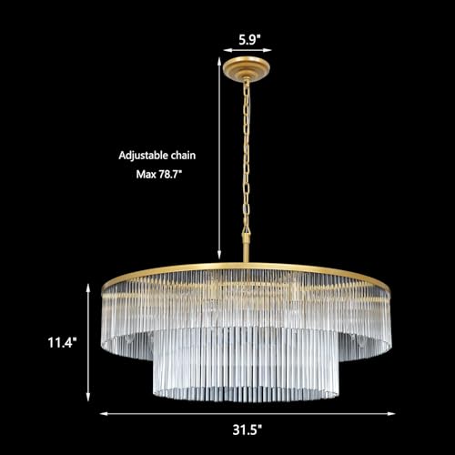 Gold Glass Chandelier Lighting Modern, 10 Light 2 Tier High Ceiling Chandelier Fixture Foyer Dining Room Ceiling Hanging Pendant Lighting Living Room 32" - size: Medium Gold (32" x 70")