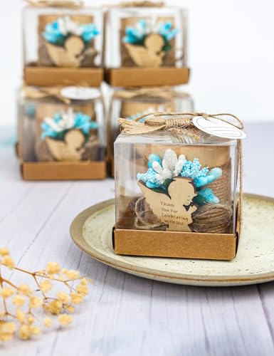 10 Pieces Handmade Wooden Angel Tea Candle Holder, Baptism Gift, Baby Shower Favors for Guests, Birthday Party Favors,Adult Baptism.(Light-Blue) - color: Blue
