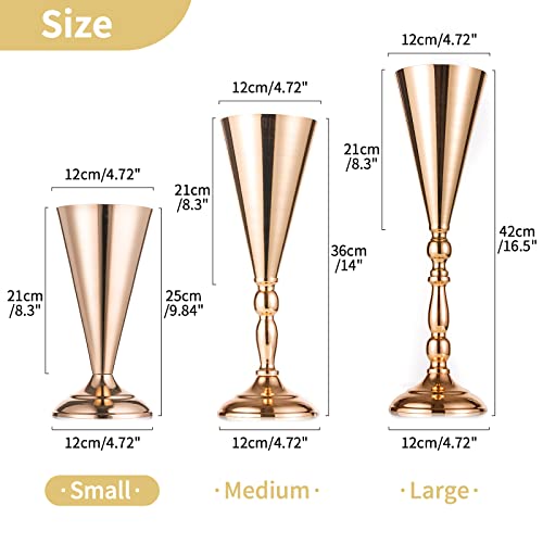 2 Pcs Tabletop Metal Wedding Flower Trumpet Vase, 9.8 inch Table Decorative Centerpiece, Artificial Flower Arrangements for Anniversary Ceremony Party Birthday Event Aisle Home Decoration (Gold) - color: Gold, size: 9.8 inch x 2 Pcs