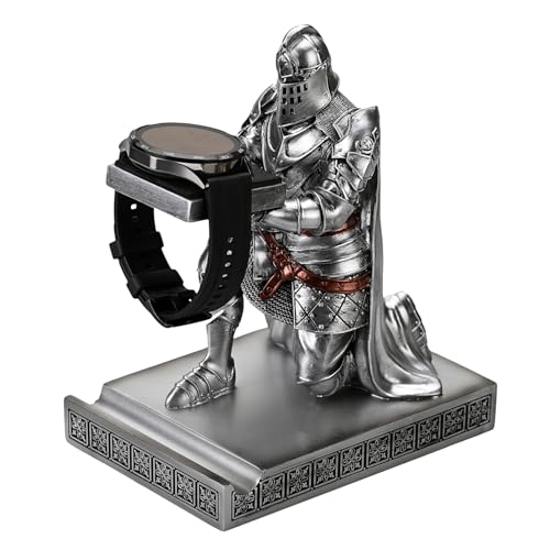 King's Guard Watch Display Stand Eyeglass Jewelry Bracelet Necklace Holder Trays Towers Resin Pen Holder Warrior Knight Mobile Phone Stand for Office & Home (Silver) - color: Silver