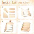Wonderjune 2 Pcs 4 Tiered Greeting Card Display Stand Portable Sticker Display Stand for Vendors Wooden Collector Card Rack Wood Holder for Postcard Photos Bookmark Trade Shows Retail Counter