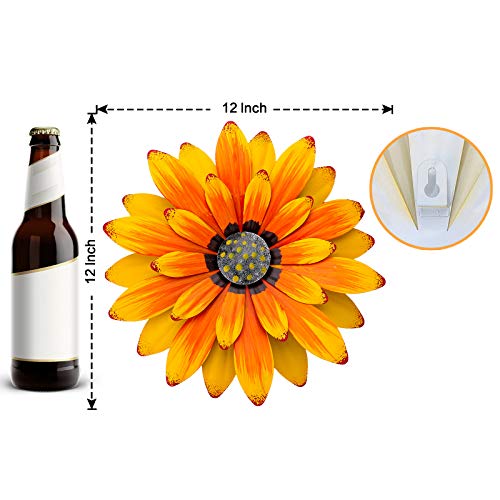 EASICUTI Sunflower Metal Flowers Wall Decor Metal Wall Art Decorations Hanging For Indoor Outdoor Home Bathroom Kitchen Dining Room Bedroom Porch Hallway Or Wall Sculptures 12 Inch - color: Yellow Daisy