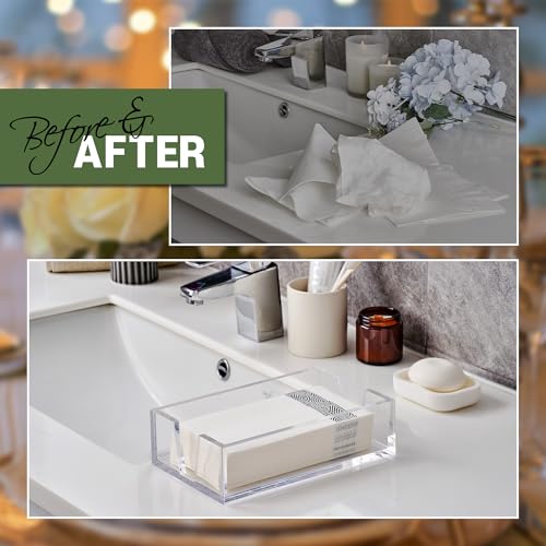 Acrylic Guest Towel Holder Tray for Bathroom – Napkin Holder for Disposable Paper Towels, Hand Towel Organizer for Vanity or Bathroom, Clear Bathroom Accessory, 5.8 x 9.3 x 2.6 Inch Size - color: B - Acrylic Napkin Holder for Bathroom, size: Guest Towel H