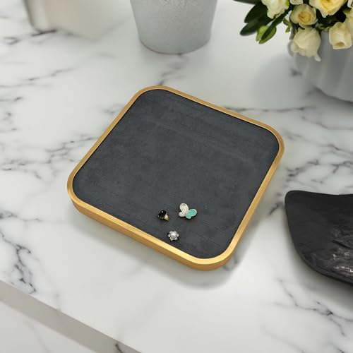 TheDisplayGuys - Aluminum Jewelry Organizer Display Tray - Faux Suede Insert - 104 Ring Holder Slots - Gold/Grey - color: Grey Suede, size: Ring Slots - 104, style: Aluminum - Gold