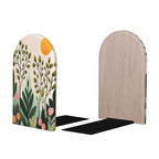 Subtle Pastel Minimal Aesthetic Illustration Bookends for Shelves 2 Pcs Wooden Book Stopper Organizer for Home Office Libraries