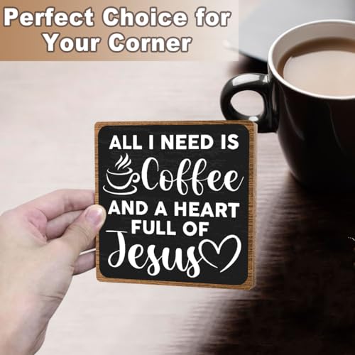 Toerifer Coffee Lover Gifts, Table Sign, Christian Decor, Rustic Wooden, 5x5 Inches - style: coffee sign 07