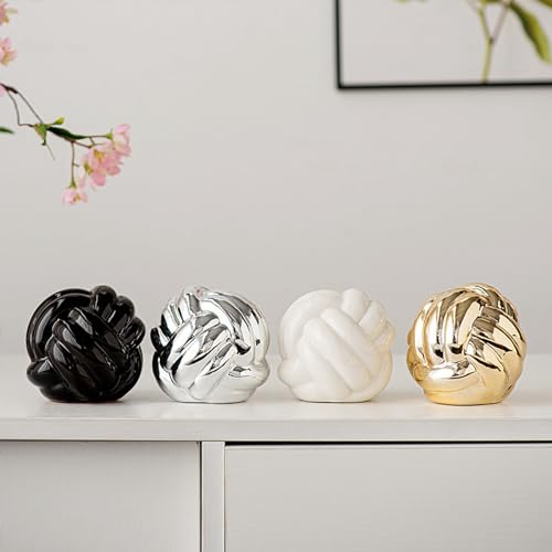 Ochine Silver Knot Decor Ceramic Chain Link Decor, Silver Decor Knot, Coffee Table Decor, Aesthetic Shelf Decor, Modern Minimalist Home Decor Statue for Decorative Books, Decorative Objects - color: C