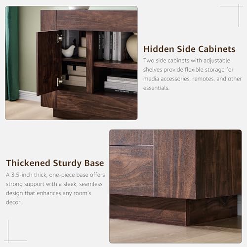 OKD Modern 70" TV Stand, Entertainment Center for TVs Up to 80", Media Console with Large Open Storage & Side Cabinets, Thick Wood Design for Living Room, Dark Walnut - color: Dark Walnut