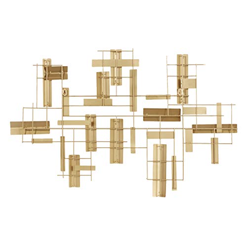 CosmoLiving by Cosmopolitan Metal Geometric Home Wall Decor 3D Stripe Wall Sculpture, Wall Art 36" x 1" x 23", Gold - size: 36"L x 23"W