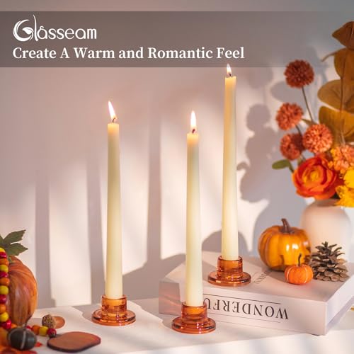 Glasseam Glass Taper Candle Holders: 10Pcs Small Tapered Candlestick Holders Bulk Short Amber Short Candle Sticks Holder Decor for Table Centerpiece Vintage Thanksgiving Christmas Fall Dinner Party - color: Amber