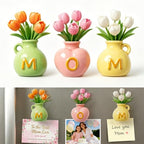 Gifts for Mom, Mini Ceramic Vase Refrigerator Magnets, 3D Cute Fridge Magnets with Artificial Flowers, Message Card and Gift Box, Kitchen& Home Decor, Unique Birthday Gifts for Mom & Women