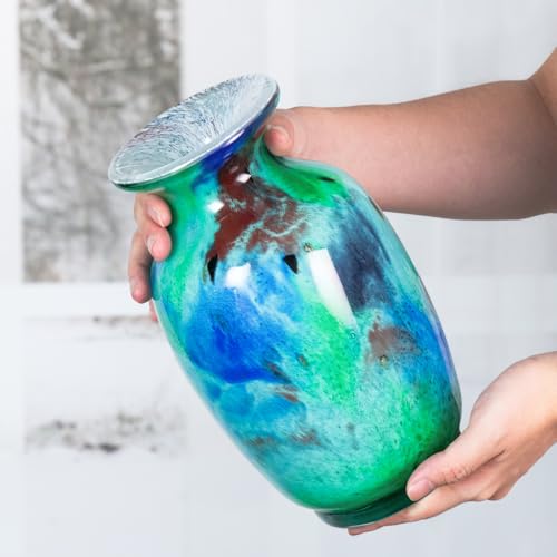 KAMMAK Colored Glass Vase, Beautiful Hand Blown Decorative Vase, Modern Art Vase for Flower Mantle Dining Table Centerpiece, Entryway Living Room Wedding Decoration (JG2068) - style: JG02068