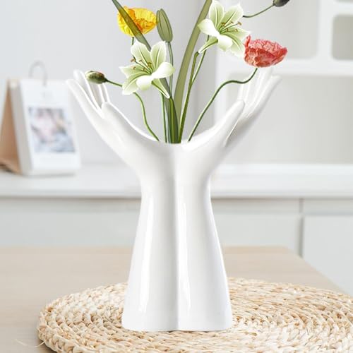 Human Hand Vase - Hand Shape Boho Vase for Flowers, Artistic Ceramic Sculpture Pot, Unique Decor Piece | for Living Room Tabletop Bedroom Shelf Entryway Home Art Bohemian Decoration