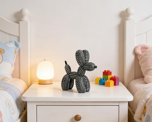 Polka Dot Balloon Dog Statue Decor, Black, Resin, Paperweight, 5 inch, Cool Stuff to Put on Shelves - color: Black