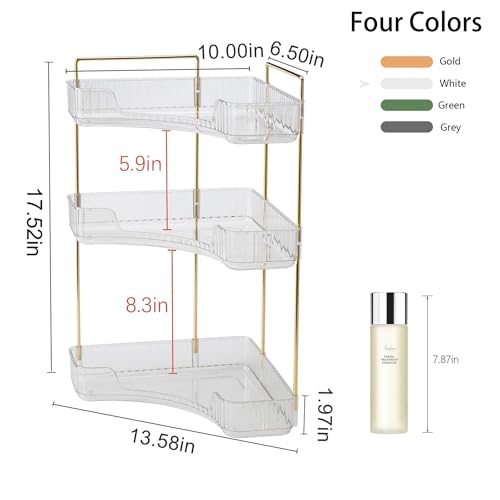 YCIA&DONE Corner Bathroom Counter Organizer, Makeup Organizer for Vanity, Skincare Cosmetic Perfume Tray, Corner Countertop Shelf Rack Storage for Bathroom Kitchen 3 Tiers (Clear White) - color: White, size: 3-Tier