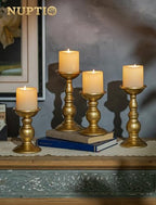 Set of 2 Gold Metal Pillar Candle Holders for 3 inches Dia Candle, Wedding Centerpieces Candlestick Holders Stand Centerpiece Decoration Ideal for Weddings, Special Events, Parties - size: 2 x S