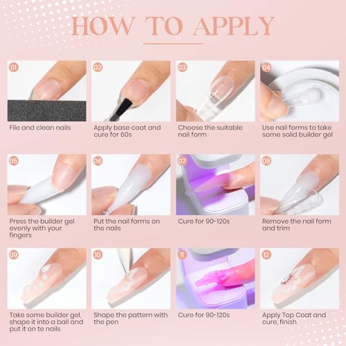 MIZHSE 3D Nail Art Gel Sculpting Gel, Solid Nail Builder Gels 2.1 oz 60g Nude Builder Hard Gels for Nails Non-Sticky for Extensions with 24pcs Dual Forms and Silicone Pen Nails Art Manicure Set - color: Nude