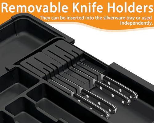 Homecor Silverware Organizer - Expandable Large Kitchen Drawer Organizer Utensil Organizer with 2 Removable Knife Blocks, 22"x 19"Cutlery Tray Drawer Dividers for Kitchen Flatware(6-9 Slots) (Black) - color: Black