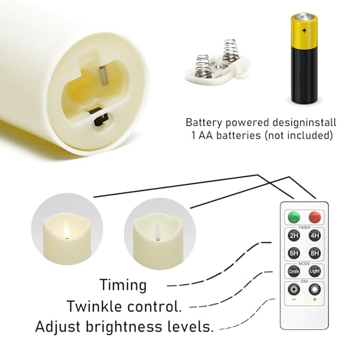 kakoya Flickering Flameless Candles, Battery Operated Acrylic LED Pillar Candles with Remote Control and Timer,Set of 9 (Ivory) - color: Ivory-9