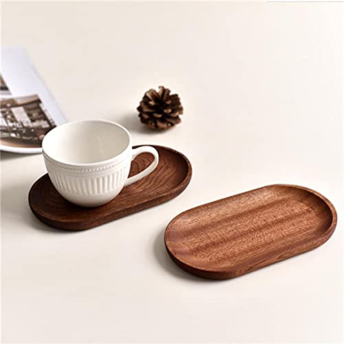 Mini Serving Tray for Jewellery Key Coin Set of 2, Oval Natural Wood Dessert Cup Tray, Small Wooden Cheese Plate, Tableware Decorative Tray (2)