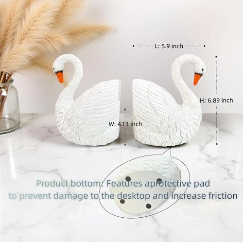 SSwan Book Ends Decorative Bookends for Shelves, Elegant Swan Bookends for Bookshelf Decor, Animal Decorative Book Stoppers for Home Office - color: Swan-white