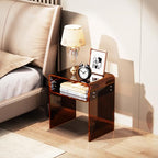 Clear Acrylic End Table 2-Tier Bedside Nightstand for Living Room Bedroom (1, Dark Brown) - color: Dark Brown