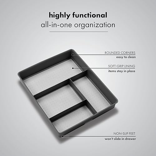 madesmart 4 Compartment Drawer Organizer, Multi Purpose Storage for Utensils, Office Tools, Cords, & Small Household Items, Tech Accessories, Arts & Crafts Supplies, Non Slip Lining, Granite - color: PremiumGranite