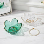 Green Flower Ring Dish Jewelry Tray, Small Glass Trinket Tray for Rings Earrings, Present for Wife Mom Daughter Women - color: Green