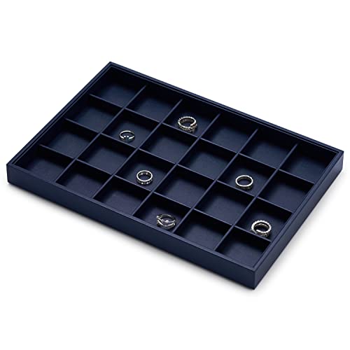 Oirlv Stackable Premium Leather Jewelry Trays 24 Grid Jewelry Organizer for Drawer Rings Earrings Holder Organizer - color: Blue, size: 24 Grid Tray