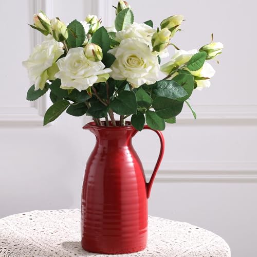 hjn hjn Farmhouse Pitcher Vase for Flowers- Ceramic Pitcher Vase Red Decorative Pitcher for Your Kitchen/Home Decor/Office/Living Room/Bookshelf/Mantel/-Red - color: Red - Pitcher Vase
