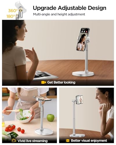 DIMONCOAT Adjustable Aluminum Alloy Cell Phone Stand - White, Universal Compatibility with 4-7 inch Devices, 180° Flip & 360° Rotation - color: WHITE - 6X STABLE WEIGHTED BASE, size: For 4-7 Inch